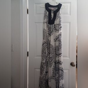 Calypso St. Bart Womens Size S Navy Blue and White Silk Paisley Maxi Dress